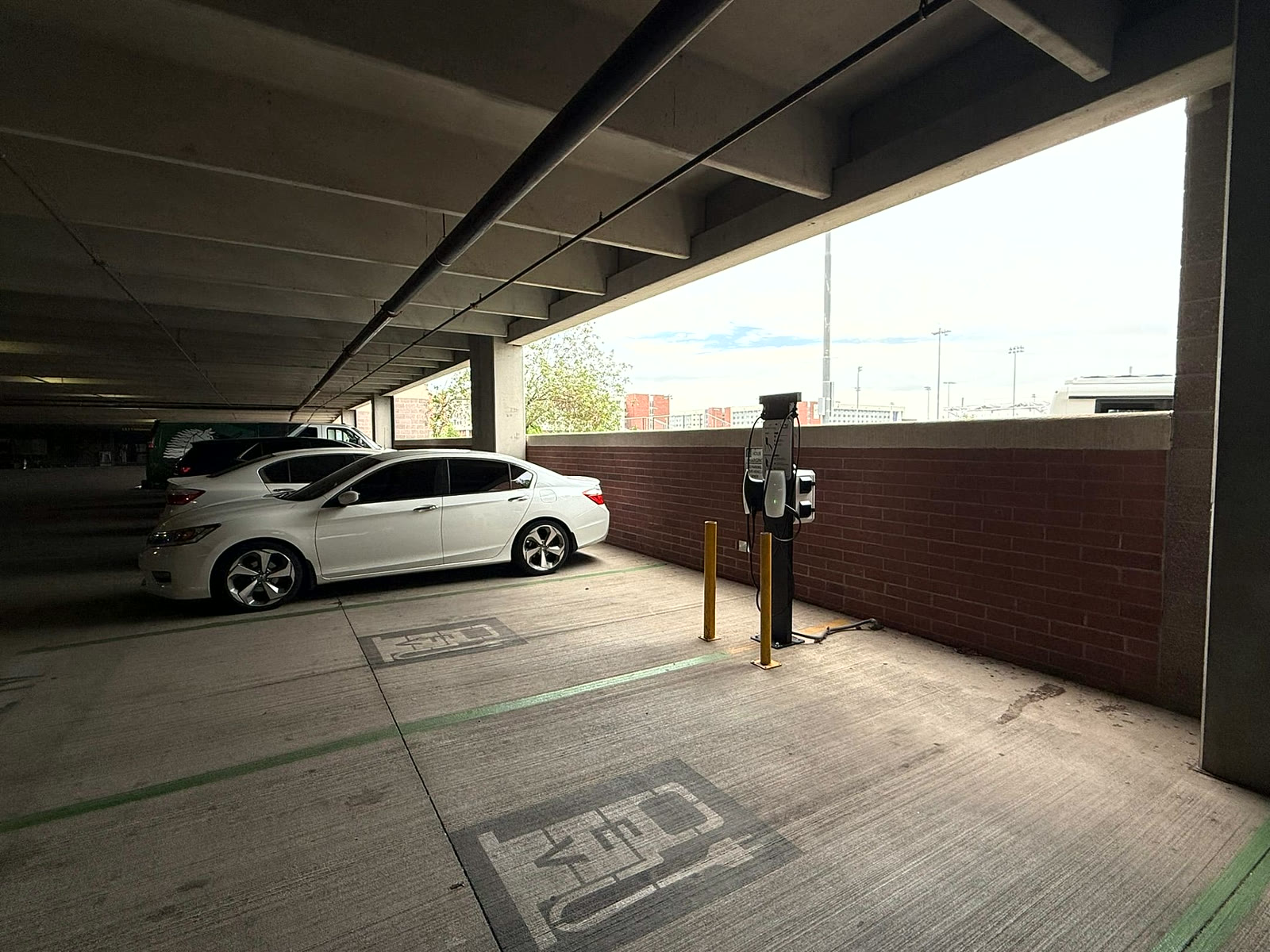 Level 2 charging stall on an upper level of a Grand Canyon University parking garage